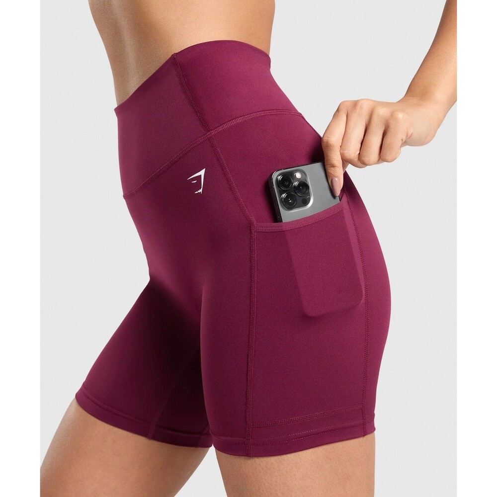 Gymshark Burgundy High-Waisted Athletic Shorts with Pockets M